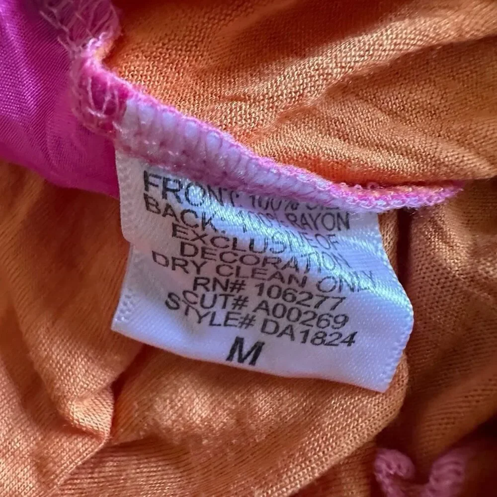 Hale Bob Silk Floral Beaded Spaghetti Strap Cami Tank Top Pink Orange M NEW